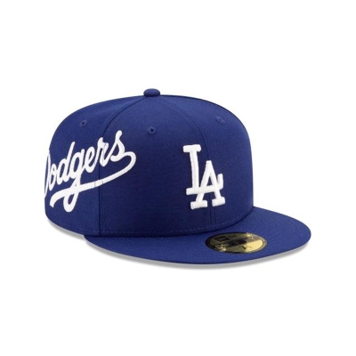 Blue Los Angeles Dodgers Hat - New Era MLB Slant 59FIFTY Fitted Caps USA6083249